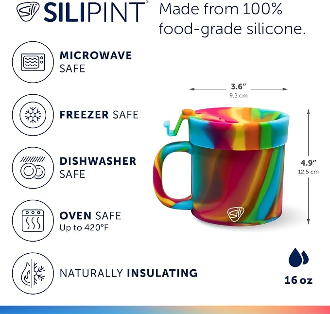 Silipint 16oz Silicone Coffee Mug Tumbler with Flip Lid – Unbreakable Dishwasher Safe Microwave Oven & Freezer Compatible – Cup for Hot Coffee Tea or Cold Drinks (Hippie Hops) Pack of 1