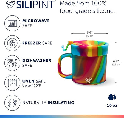 Silipint 16oz Silicone Coffee Mug Tumbler with Flip Lid – Unbreakable Dishwasher Safe Microwave Oven & Freezer Compatible – Cup for Hot Coffee Tea or Cold Drinks (Hippie Hops) Pack of 1