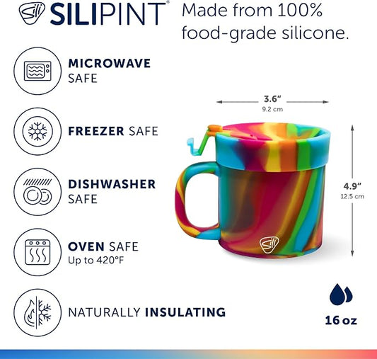 Silipint 16oz Silicone Coffee Mug Tumbler with Flip Lid – Unbreakable Dishwasher Safe Microwave Oven & Freezer Compatible – Cup for Hot Coffee Tea or Cold Drinks (Hippie Hops) Pack of 1