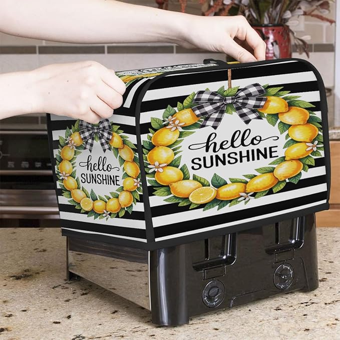 4 Slice Lemon Summer Yellow Toaster Cover Waterproof Dust Fingerprint Bread Machine Cover Washable Kitchen Appliance Protector For Home Kitchen Bakeware Table Decor Women Gifts