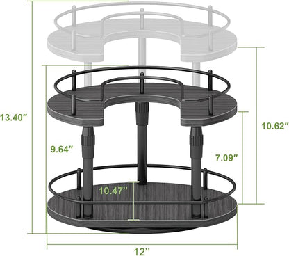 Across-Star Lazy-Susan-Spice-Rack -Organizer For Cabinet With Adjustable Height, 12 inch Rotating Seasoning Holder Spice Organization For Pantry, 2-Tier Kitchen Counter Shelf Countertop Organizer