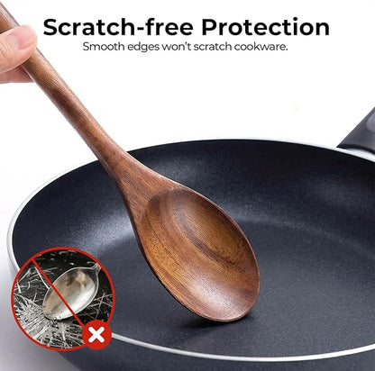 HANSGO Wooden Spoons for Cooking, 2PCS Acacia Wood Kitchen Utensil, 12Inch Wood Serving Spoons for Nonstick Pans, Comfort Grip, Durable, Heat Resistant, Kitchen Gifts for Women, Cooking Gifts for Men