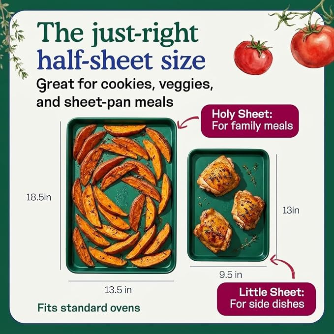Great Jones Little Sheet (Broccoli) | Jelly Roll Pan, Quarter Sheet Pan | Aluminized Steel,13.5" x 9.5" | For Baking, Roasting, & Broiling | Premium Bakeware with Even Heat Distribution