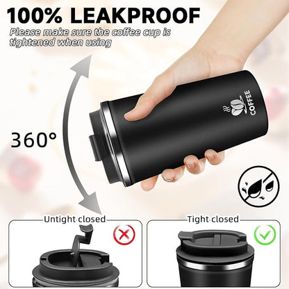 Insulated Travel Coffee Mug Reusable Coffee Tumbler Cup with Flip Lid Leak Proof Spill Proof for Office School Party Camping Hot and Cold Drink,Stainless Steel 17oz (Black)