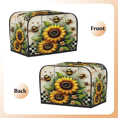 4 Slice Sunflower Wood Bee Toaster Cover Waterproof Dust Fingerprint Bread Machine Cover Washable Kitchen Appliance Protector For Home Kitchen Bakeware Table Decor Women Gifts