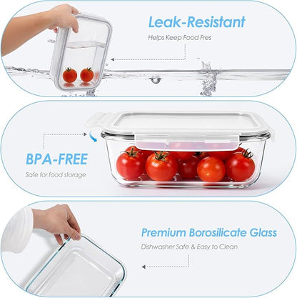 2 Pack 78 Oz / 9.8 Cups Large Glass Food Storage Containers with Lids, Borosilicate Glass Meal Prep & Baking Containers, Airtight Leakproof, Microwave Oven Freezer Dishwasher Safe, BPA Free
