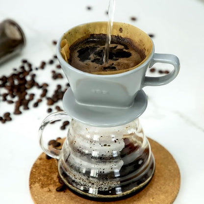 Pour Over Ceramic - Coffee Dripper Ceramic Coffee Maker with 3 Holes Flat Bottom, Porcelain Slow Filter Cone for Travel, Camping, Office, Home, Coffee Maker Brew, Grey