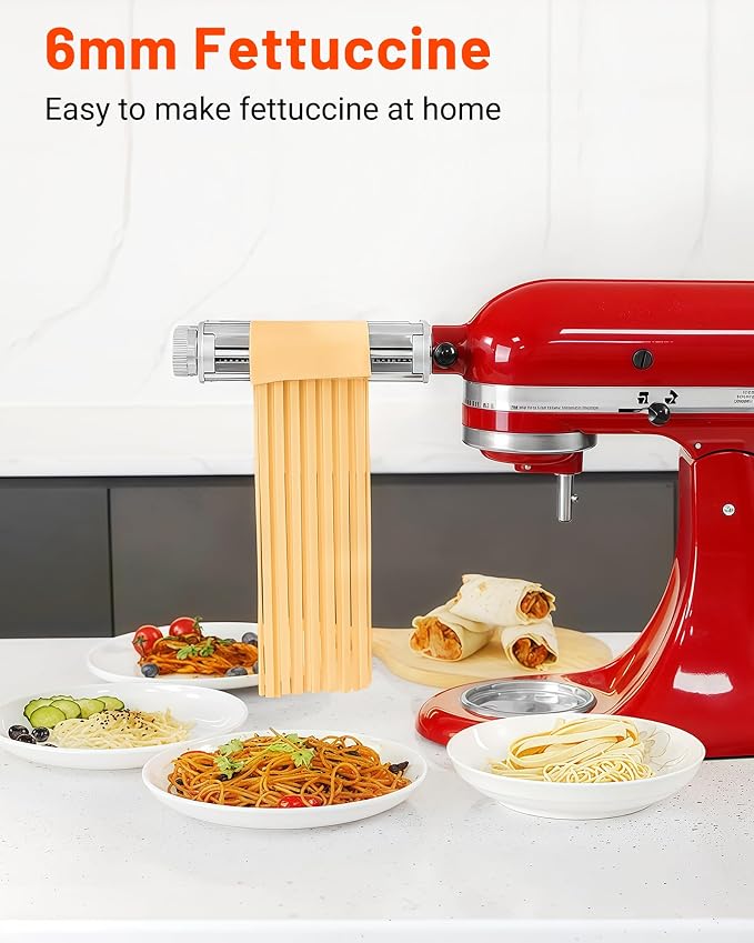 Pasta Maker Attachment for KitchenAid Mixers, Pasta Attachments 3 in 1 Set Included Dough Roller, Spaghetti and Fettuccine Cutters, Noodle Maker Accessory