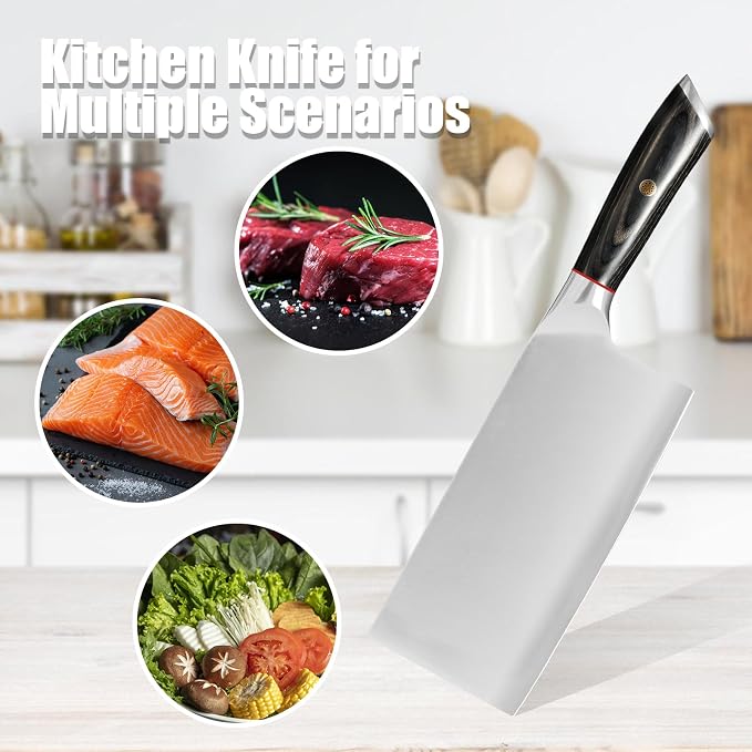 Japanese Carbon Steel Meat Cleaver Knife Professional 9CR18MOV Butcher Knife Sharp Kitchen Chopper Knife for Meat Vegetable with G10 Handle
