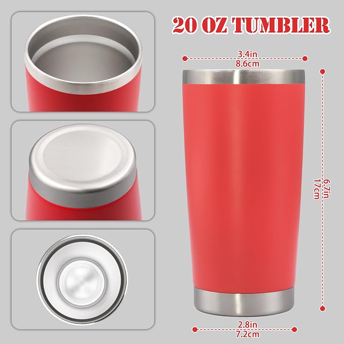 20 oz Tumbler with lid Double Wall Vacuum Insulated Tumblers Stainless Steel Coffee Mug Travel Coffee Tumbler Powder Coated Tumbler Cup Keep Hot&Cold- (Red 1 Pack)
