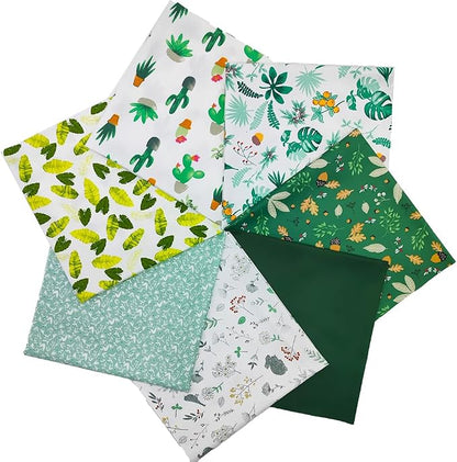 7 pcs/lot Fabric Bundles Top Cotton 19.69" x 19.69" (50cm x 50cm) Quilt, Pre-Cut Squares Sheets for Patchwork Sewing Quilting Crafting, Green Floral.