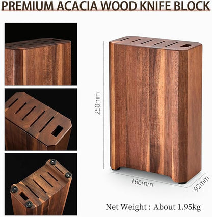 HEZHEN Knife Block Set, 7 Piece Chef Knife Set with Block&Siccor, 3 Layers Clad Steel Kitchen Knife, Kitchen Scissors Acacia Wood Knife Block, Room-saving, Gift Ready Set