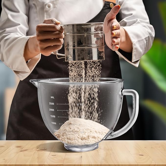 Stand Mixers Bowl for Kitchenaid 4.5 Quart and 5 Quart, Glass Mixing Bowl with Lid and Measurement Markings