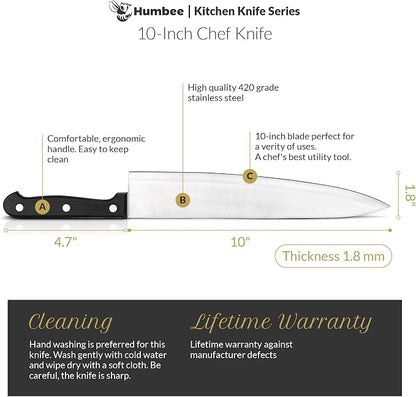 Chef Knife 10 Inches - Stainless High Carbon Steel Full Tang Blade for Pro and Personal Use Ergonomic Handle, Comfortable Grip