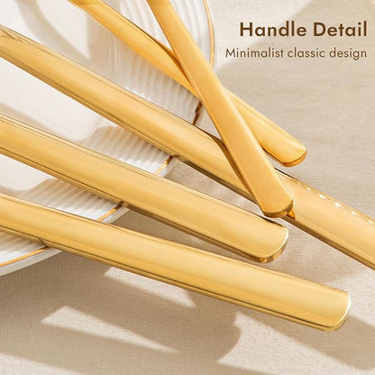 KINGSTONE 10 Piece Large Hostess Gold Serving Utensils Set, Heavy Duty 18/10 Stainless Steel - 10 inch Serving Spoons, Slotted Spoons, Forks, Tongs, Cake Pie Server for Buffet, Wedding, Party