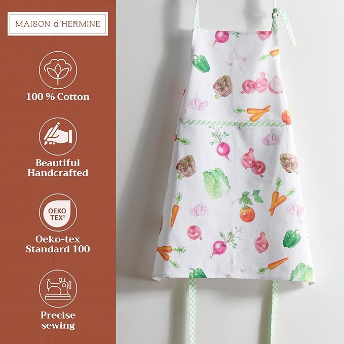 Maison d' Hermine 100% Cotton Apron for women with Pocket Kitchen Chef Apron for Men Cooking Spring Summer