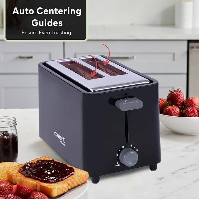 Courant 2-Slice Toaster Cool Touch with Extra Wide Slots For Bread, Bagels & Waffle with 6 Adjustable Shade Settings, Crumb Tray & Cancel Function Extra-Lift Feature, compact Design - Black