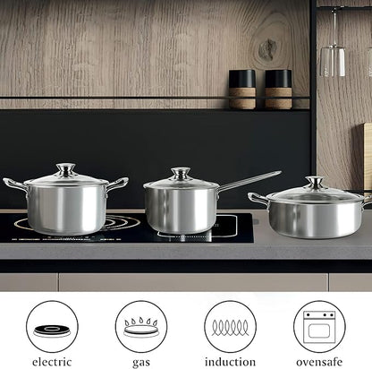 6Pcs Pots and Pans Set, Stainless Steel Pot Set, Nonstick Kitchen Cookware Set, Induction Pots Set with Stay-Cool Handle, Works with Electric and Gas Cooktops, Dishwasher Safe