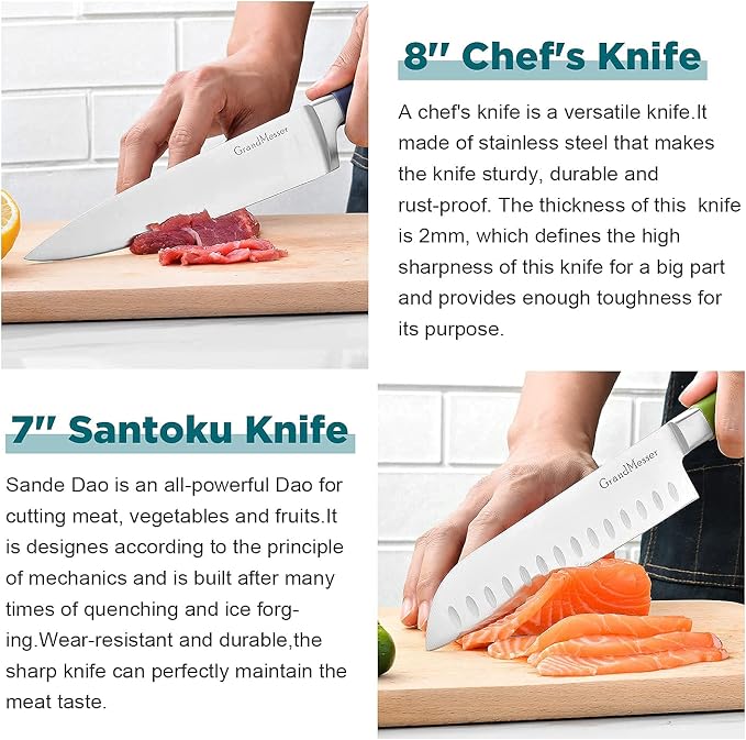 Kitchen Knives, 2 Piece Ultra Sharp 8 inch Chef Knife and 7 inch Santoku Knife, German Carbon Stainless Steel Forging Cooking knife Set, with Ergonomic Handle and Gift Box