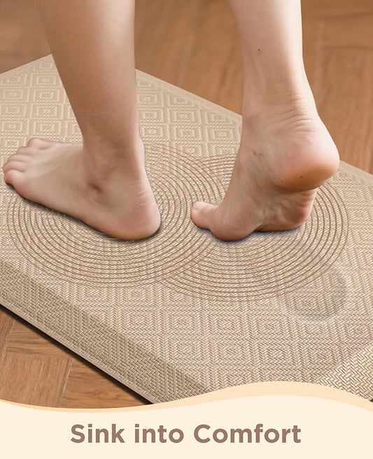 Ophanie Kitchen Mats for Floor, 3/4 inch Thick, 17x24 Anti Fatigue Cushioned Mat, Kitchen Rugs, Waterproof, Comfort Ergonomic Standing Mat for Office, Home, Sink, Beige Non-Slip Ridged Bottom