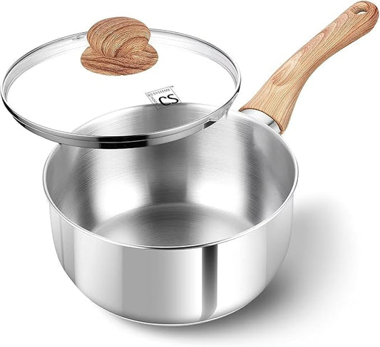 KOCH SYSTEME CS 2 Quart Sauce Pan with Lid, Stainless Steel Saucepan with Heat-resistant Bakelite Handle, Saucepan with Lid, Pot 2QT, Stainless Steel Sauce Pan, Induction Compatible
