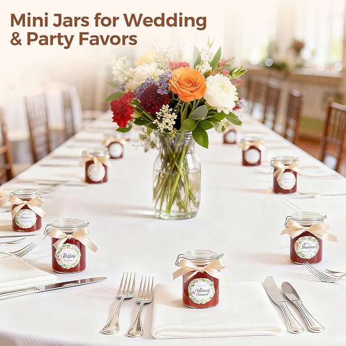 ComSaf 8oz Glass Jars with Airtight Lids (Set of 6), Cylindrical Jelly & Spice Jars for Pantry Organization, 240ml Small Canisters with Wire Clamp for Sourdough Discard, Jam, Honey & More