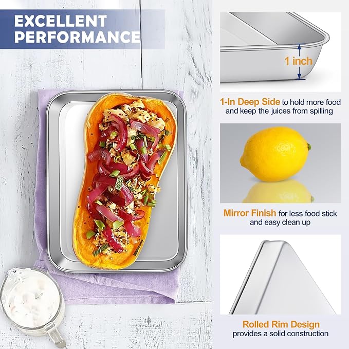 9 Inch Baking Sheet Pan with Rack Set, Joyfair Stainless Steel Toaster Oven Pans Tray & Cooling Racks for Cookie/Jelly Roll/Bacon/Meat, Commercial Metal & Rust-free, Dishwasher Safe