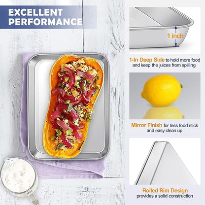 9 Inch Baking Sheet Pan with Rack Set, Joyfair Stainless Steel Toaster Oven Pans Tray & Cooling Racks for Cookie/Jelly Roll/Bacon/Meat, Commercial Metal & Rust-free, Dishwasher Safe