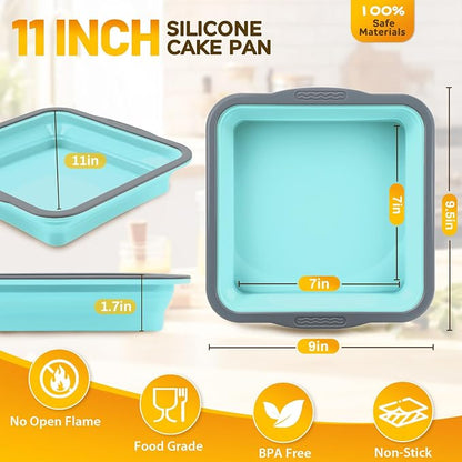 7x7 Silicone Square Cake Pan with Metal Reinforced Edge, Nonstick Brownie Baking Pan, BPA Free, Oven Safe Flexible Silicone Mold, Suitable for Making Cakes, Brownies, Bread, Pie, Lasagna