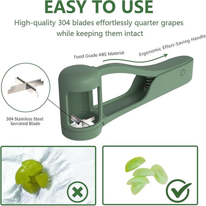 Luvan Grape Cutter for Toddlers 1-3, Grape Slicer Kitchen Gadget for Vegetable Fruit Salad Cake Decor, Stainless Steel Grape Quarter Cutter Tool for Cherry Tomato Strawberry Blueberry - Green