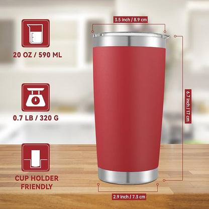 20 oz Tumbler Stainless Steel Tumblers with Lid Double Wall Vacuum Insulated Coffee Mug 20oz Powder Coated Cup for Hot and Cold Drinks, Red, 1 pack