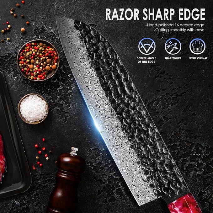 COOKLET'S Damascus Santoku Knife, Japanese VG10 Steel Core Kitchen Knife, Ultra Sharp Professional Chopping Cooking Knife, G10 Ergonomic Handle with Luxury Gift Box