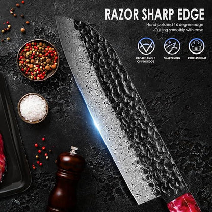 COOKLET'S Damascus Santoku Knife, Japanese VG10 Steel Core Kitchen Knife, Ultra Sharp Professional Chopping Cooking Knife, G10 Ergonomic Handle with Luxury Gift Box