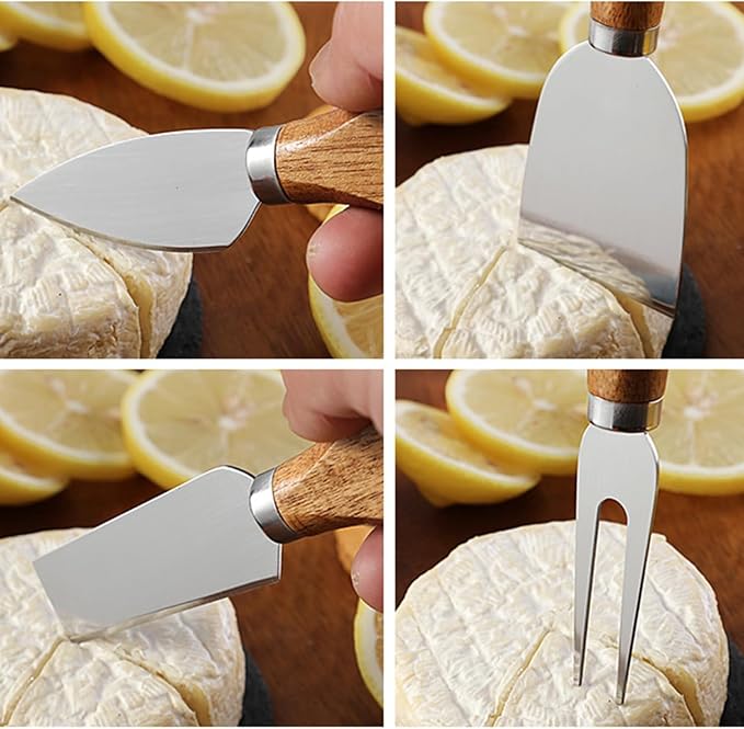 Premium Stainless Steel Cheese Tool Set - Cheese Knife Set - Cut, Spread All Your Favorite Cheeses (4 Acacia Cheese Set)