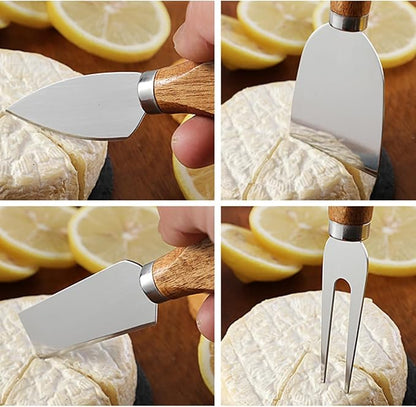 Premium Stainless Steel Cheese Tool Set - Cheese Knife Set - Cut, Spread All Your Favorite Cheeses (4 Acacia Cheese Set)