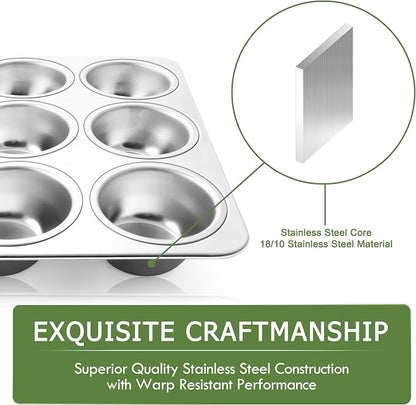 Herogo 12-Cup Stainless Steel Muffin Pan Tin for Baking, Metal Cupcake Tray Set for Making Egg Muffin Quiches, Mini Brownie, Easy to Clean & Quick Release, Oven & Dishwasher Safe