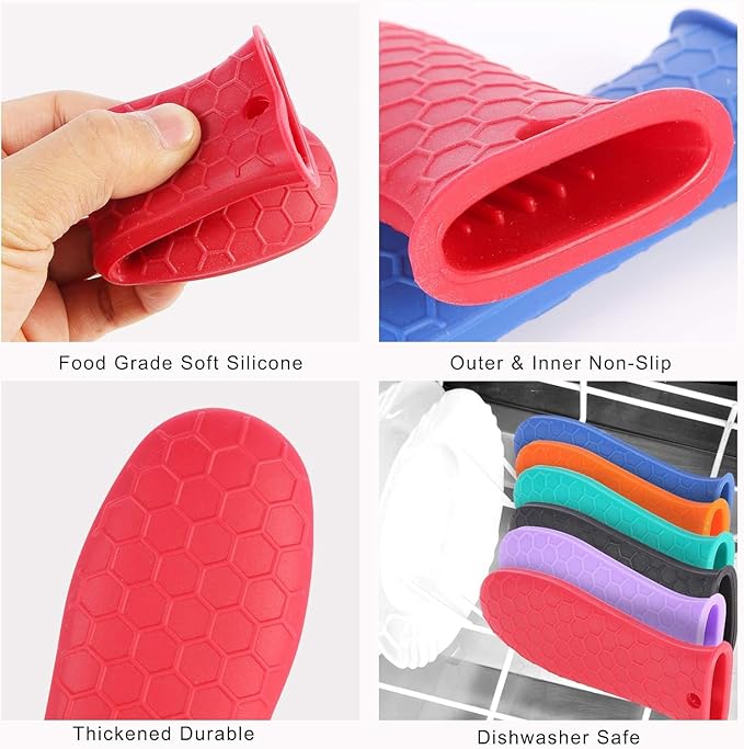 4 Pcs Silicone Hot Handle Holder, Non-Slip Potholder for Cast Iron Skillets, Rubber Pot Handle Sleeve Heat Resistant for Frying Pans & Griddles Sleeve Grip Handle Cover,Metal cookware Handles, Red