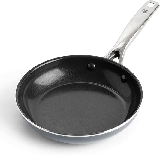 Blue Diamond 8" Nonstick Frying Pan Skillet, Ceramic Diamond Infused PFAS-Free, Dishwasher & Oven Safe, Stay Cool Handle, Durable Non Toxic Metal Utensil Safe, Egg & Omelet Pan, Gray