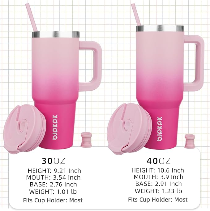 BJPKPK 40oz Stainless Steel Insulated Tumbler With Handle And Lid Straw Travel Coffee Mug Thermal Cup,Cherry Blossom