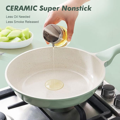 SENSARTE Nonstick Ceramic Frying Pan with Lid 10 Inch Omelet Pan Skillet, Free of Intentionally Added PFAS/PTFE Non-toxic Chef's Pan Induction Compatible Pan, Heat Resistant Handle, Mint Green
