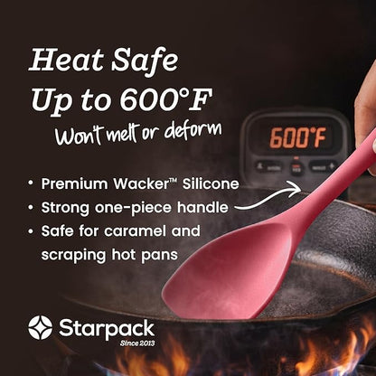 Starpack Stir and Serve Silicone Cooking Utensils Set (5-Piece, 11") - LFGB Non Toxic, 600°F Heat Resistant, BPA-Free - One-Piece Seamless, Dishwasher Safe - for Nonstick Cookware, Earthy Pink