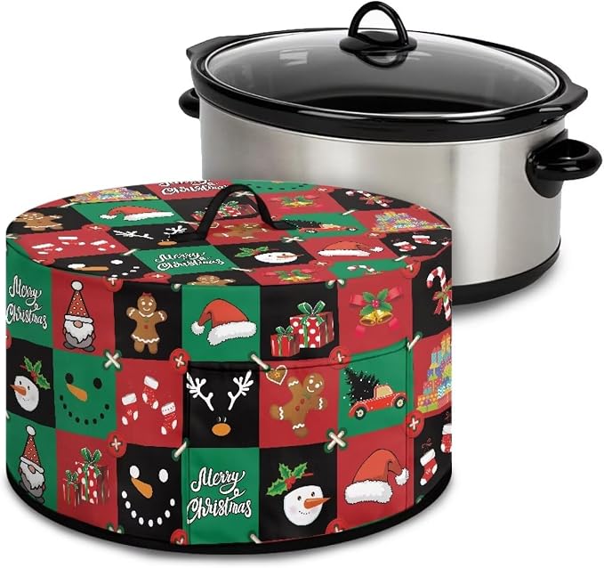 Christmas Patchwork Patterns Slow Cooker Dust Cover 6-8 qt Crock for Pot Keep Gingerbread Small Kitchen Appliance Clean Kitchen Home Accessories Decor Cover
