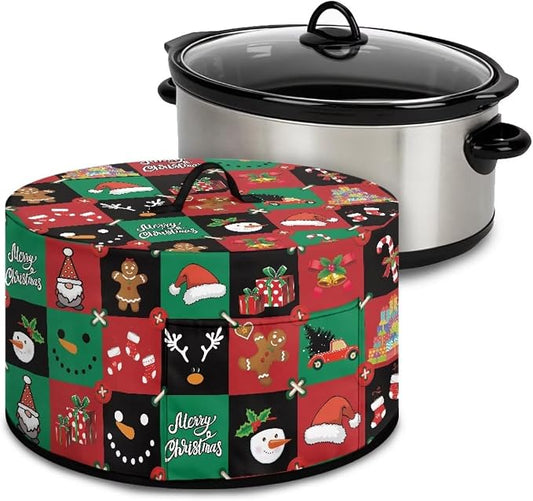 Christmas Patchwork Patterns Slow Cooker Dust Cover 6-8 qt Crock for Pot Keep Gingerbread Small Kitchen Appliance Clean Kitchen Home Accessories Decor Cover