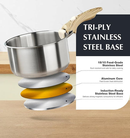 KOCH SYSTEME CS 18/10 Stainless Steel Saucepan Set Removable Handle, 1.5QT & 2QT & 3QT Sauce Pan with Lids, 6pcs Sauce Pot Detachable Handle, Induction Ready, Camping Cookware Set, Father Day Gifts