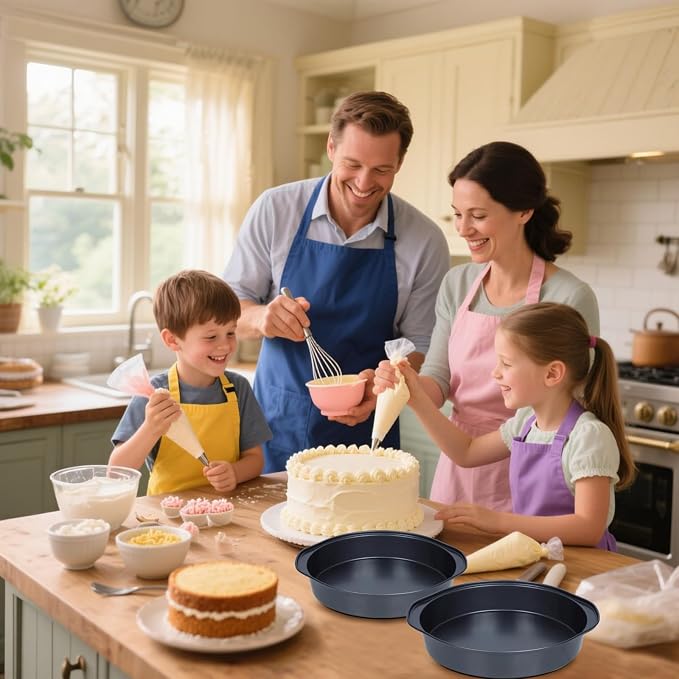 Hunnycook Cake Pan Set - 138 Piece 8-inch Round Cake Pans, Carbon Steel Cake Pan with Handles, Cake Decorating Kit with Parchment Papers, Piping Bag and More Accessories