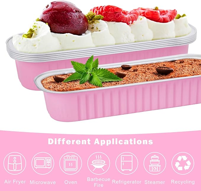 200Pack 6.8oz Pink Mini Cake Pans with Lids Baking Cups Aluminum Foil Pans Tins, Individual Dessert Cups Containers for Sales,Party,Picnics