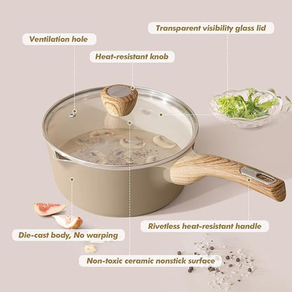 SENSARTE Ceramic Nonstick Sauce Pan with Lid, 1.5 Quart Small Saucepan, Cooking Pot with Stay Cool Handle, Non toxic Kitchen Sauce Pot, Non stick Saucier Pan, Induction Pot, PFOA PTFE PFAS PFOA Free