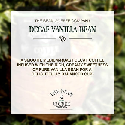 The Bean Organic Coffee Company Water Processed DECAF Vanilla Bean, Medium Roast, Ground Coffee, 16-Ounce Bag, Café Molido Tostado Orgánico descafeinado