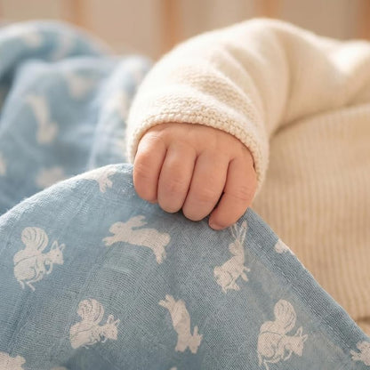 4-Pack Muslin Swaddle Blankets for Newborns | 100% Cotton Breathable Soft Muslin, Large 31.5"x43.3" | Multi-Use Stroller Sunshade Nursing Cover & Receiving Blanket, Neutral Rabbits