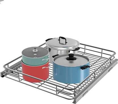 JOWBOOW Pull Out Cabinet Organizer (22.7" W x 21" D), Slide Out Shelves for Kitchen Cabinets, Pull Out Drawers Heavy-Duty Metal Rolling Shelf, Chrome Finish
